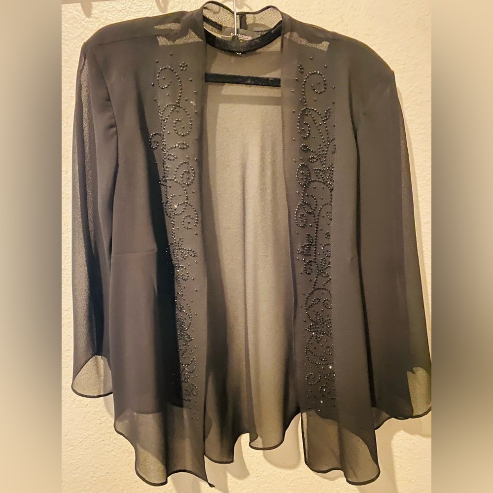 R & M Richards Black Sheer Embellished Blouse